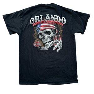 Harley Davidson Orlando Florida Skull Tshirt Tee Shirt Skeleton Flag Motorcycle